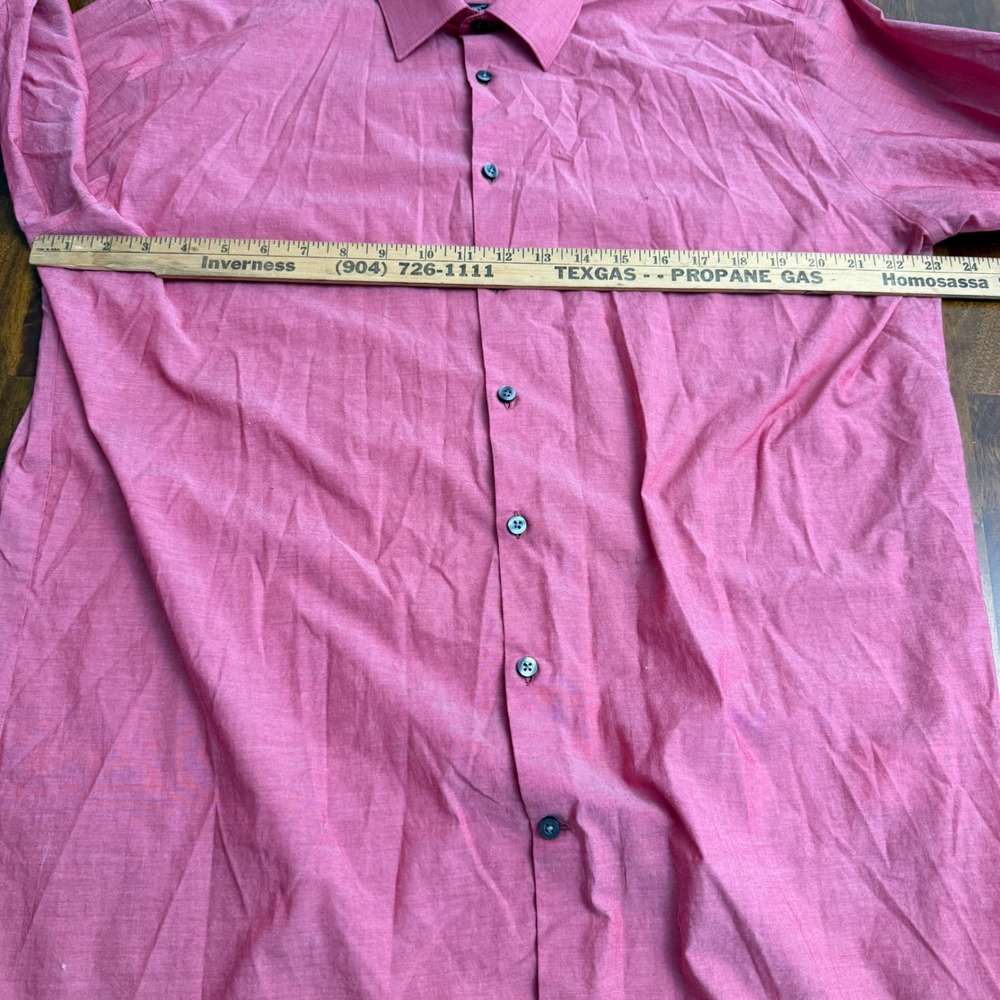 J Ferrar Mens Pink Slim Fit Stretch Button Down Dress‎ Shirt XL 17 17.5 - Picture 5 of 8
